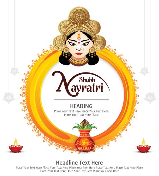 Hindu festival Navratri shubh navratri artistic text background with goddess durga, poster or banner of indian festival navratri celebration. vector Illustration dussehra stock illustrations