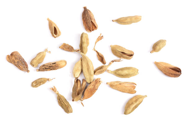 istock Dried cardamom seeds isolated on white background top view 840230592