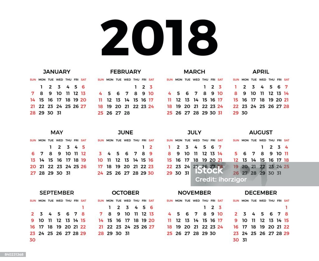 Calendario para 2018 - arte vectorial de 2018 libre de derechos