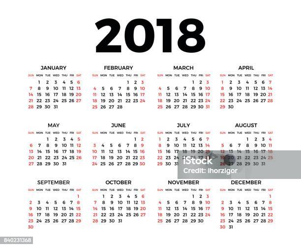 Calendrier Pour 2018 Vecteurs libres de droits et plus d'images vectorielles de 2018 - 2018, Adulte, Affaires