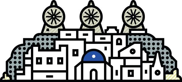 ilustraciones, imágenes clip art, dibujos animados e iconos de stock de isla de mykonos. concepto moderno - greece greek islands town village