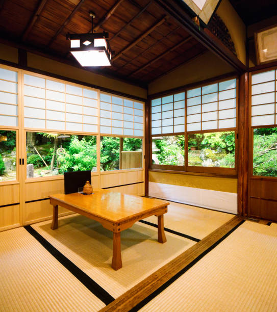 istock Japanese restaurant dining room with sliding doors and garden 840236570