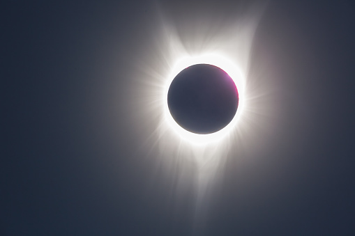 The solar eclipse that occurred on April 20, 2023, in this photo from Surabaya, Indonesia