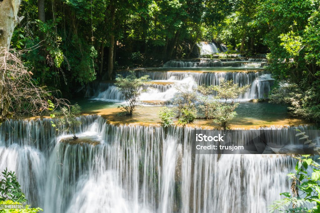 Huay mae khamin waterfall in khuean srinagarindra national park at kanchanaburi thailand Backgrounds Stock Photo