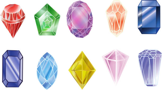 ilustrações, clipart, desenhos animados e ícones de pedras preciosas isoladas no fundo branco. joias de vetor ou um conjunto de gem diamantes preciosos. gemas de ícone, rubi, safira, esmeralda, brilhante, diamante, água-marinha. plano de projeto, ilustração de vetor, vector. - diamond gem sapphire ruby