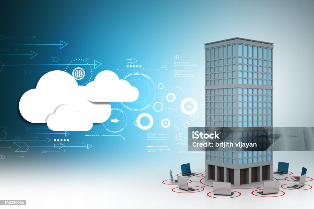 Pc Network Building Computer Network Around The Building In Colour Back Ground Stock Photo ...