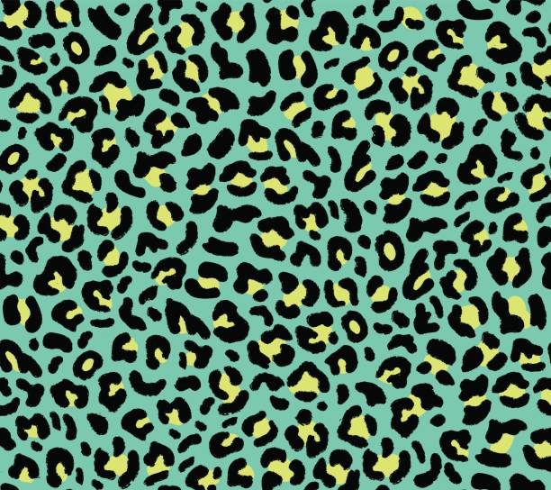 Seamless green leopard pattern Seamless green leopard pattern 80s 90s style.Fashionable exotic animal print.Vector animal pattern stock illustrations