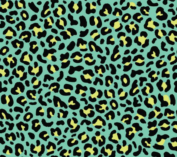 Seamless green leopard pattern Seamless green leopard pattern 80s 90s style.Fashionable exotic animal print.Vector animal print pattern stock illustrations