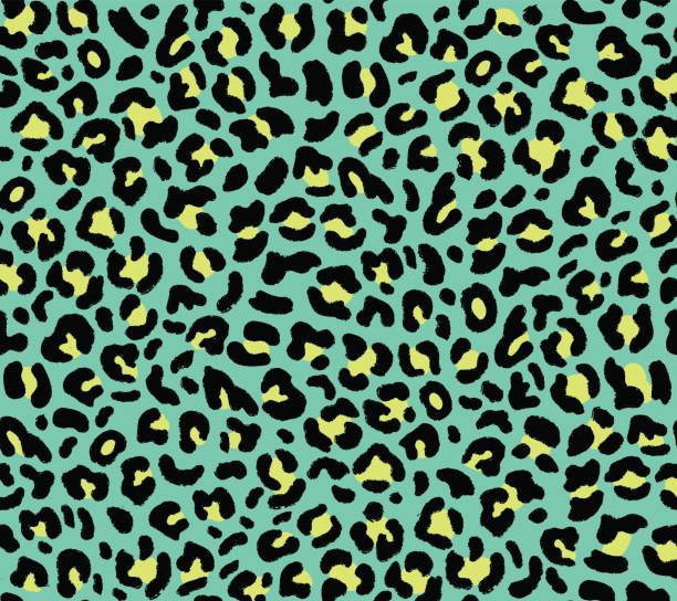 Seamless green leopard pattern Seamless green leopard pattern 80s 90s style.Fashionable exotic animal print.Vector jaguar stock illustrations