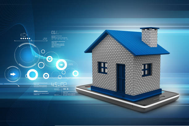 istock Smart phone with house in color background 840262134