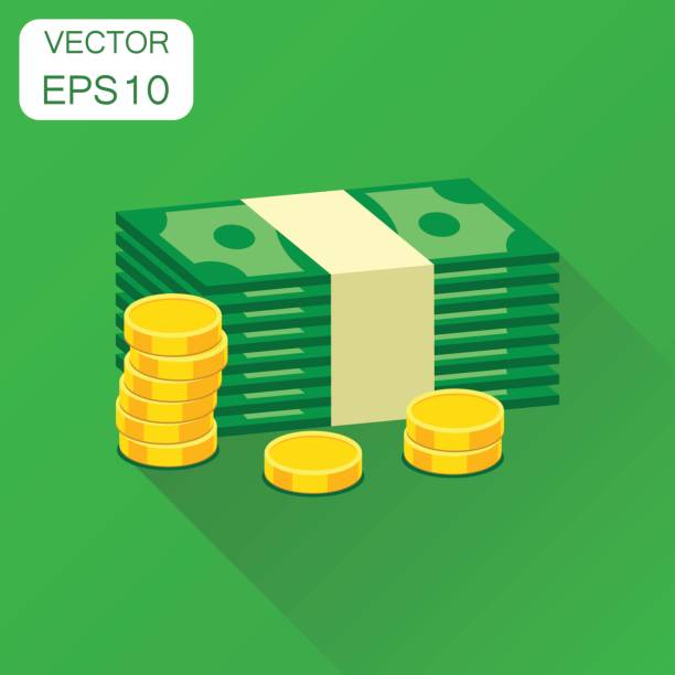 illustrations, cliparts, dessins animés et icônes de piles de pièces d’or et de piles d’icône argent dollar. pictogramme business concept argent. illustration vectorielle sur fond vert avec ombre portée. - currency abundance backgrounds banking