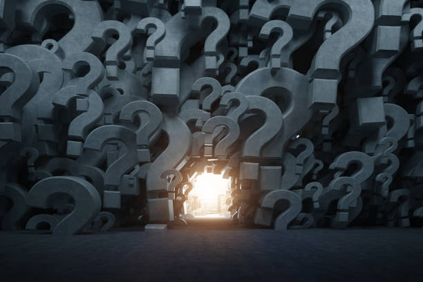 istock Gray question mark room with a way out 840279040