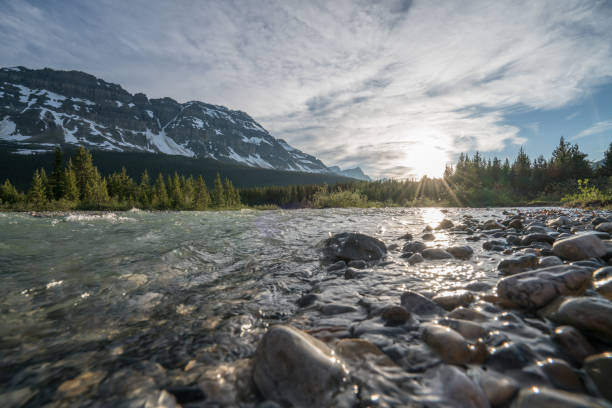 istock River and Canadian Rockies at sunset 840282836