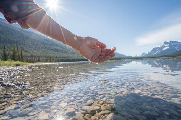 istock Human hand cupped to catch fresh water from mountain lake 840285906