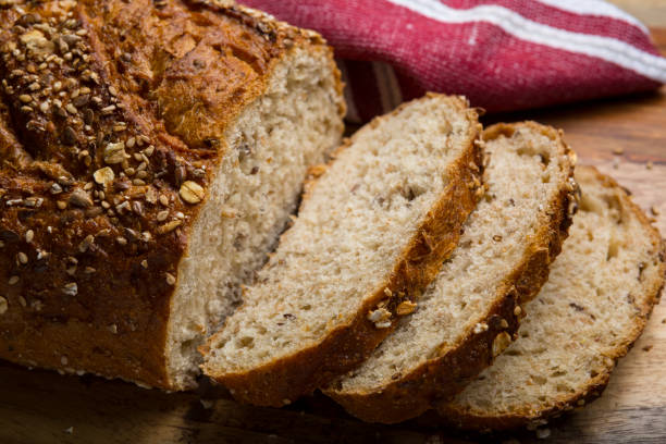istock Closeup of sliced wholegrain rustic bread 840286200