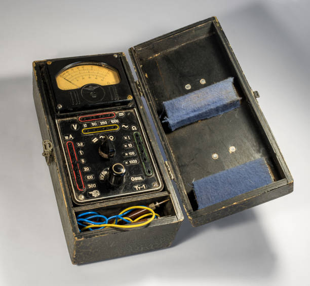 istock Vintage analog multimeter in wooden case. 840293062