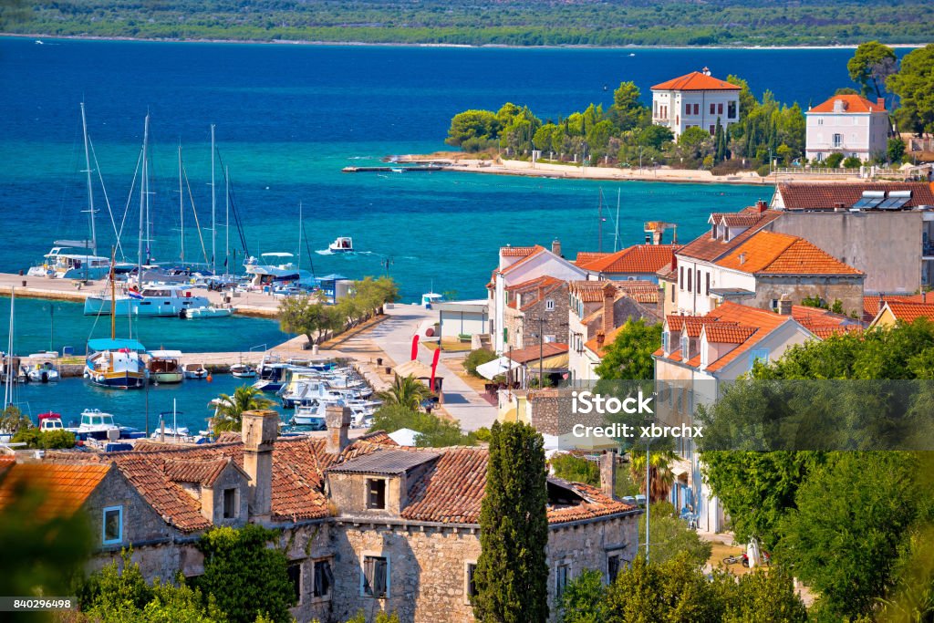 Island of Zlarin waterfront view, Sibenik archipelago of Dalmatia, Croatia Zadar Stock Photo