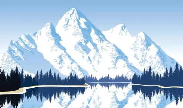 Vector illustration of Vector illustration - lake in mountains