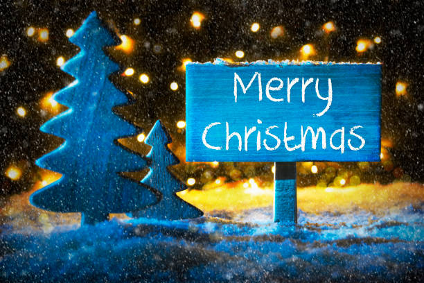 istock Blue Tree, Text Merry Christmas, Snowflakes 840311230