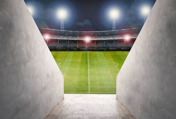 istock tunnel in stadium with green field 840346928