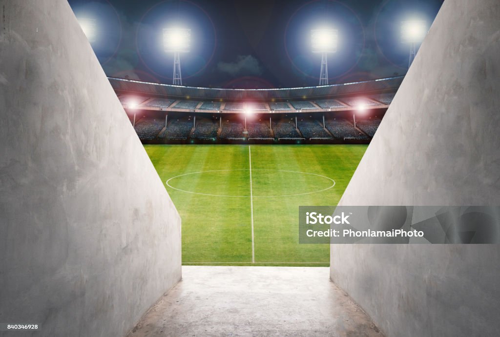 tunnel in stadium with green field 3d rendering tunnel in stadium with green field Stadium Stock Photo