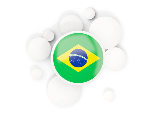 Round flag of brazil with circles pattern isolated on white. 3D illustration