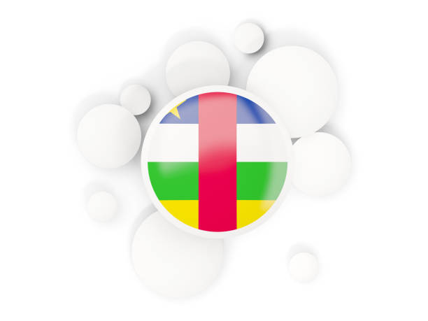 Round flag of central african republic with circles pattern isolated on white. 3D illustration