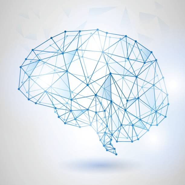 인공 지능 개념입니다. 도트 회로 보드 두뇌 아이콘 아이콘, 하이테크 스타일 - 사람 뇌 일러스트 stock illustrations