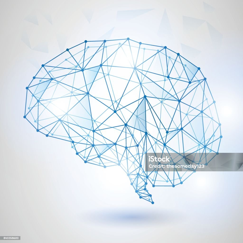 Artificial intelligence concept. Dot circuit board brain icon icon, high tech style Artificial intelligence concept. Dot circuit board brain icon icon, high tech style, Technology Low Poly Design of Human Brain with Binary Digits. Symbol of Wisdom point Low-Poly-Modelling stock vector