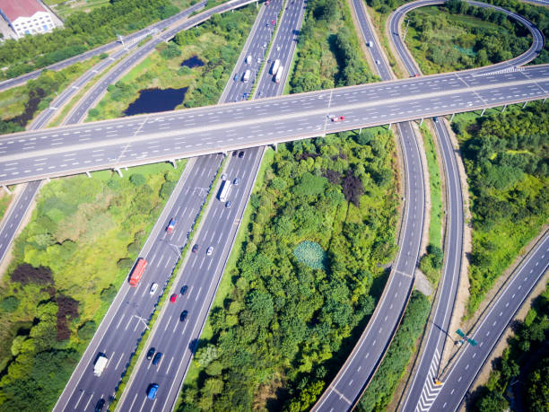 istock Aerial view of freeway viaduct 840359242
