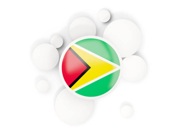 Round flag of guyana with circles pattern isolated on white. 3D illustration