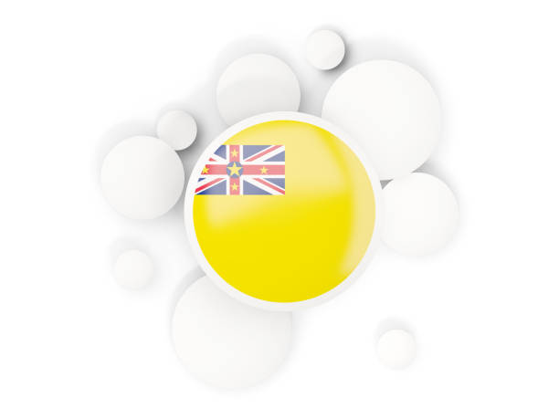 Round flag of niue with circles pattern isolated on white. 3D illustration