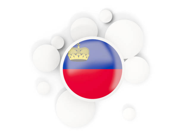 Round flag of liechtenstein with circles pattern isolated on white. 3D illustration