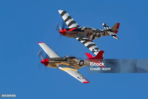 Airplanes Pair Of P51 Mustang Wwii Fighters Stock Photo - Download Image Now - Tuskegee Airmen, Airplane, Pilot