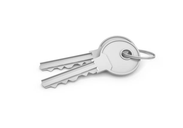istock 3d rendering of two isolated silver keys on a key ring 840375750