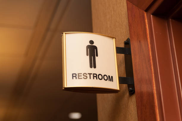 istock Public men restroom sign close up image 840376160