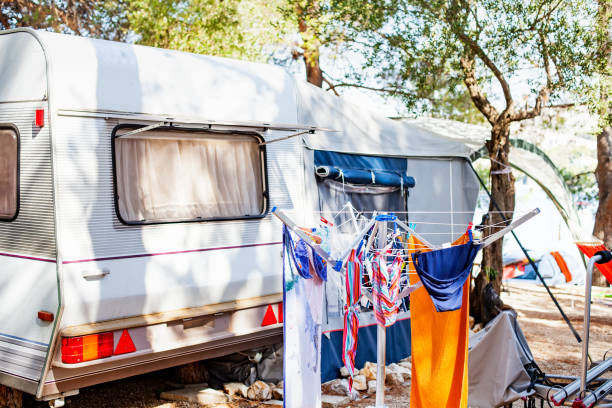 istock Camper vans by the seaside 840393300
