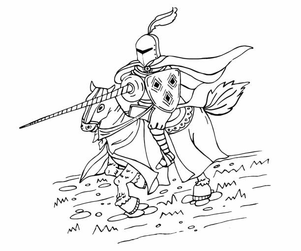 ilustraciones, imágenes clip art, dibujos animados e iconos de stock de medieval caballero de lanza a caballo - conflict fighting weakness isolated