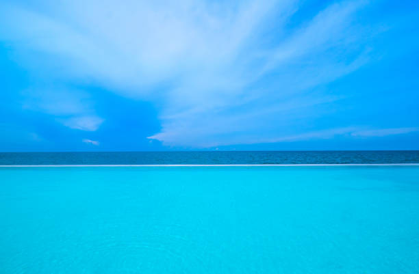 luxury pool villa sea view, blue cloud sky.