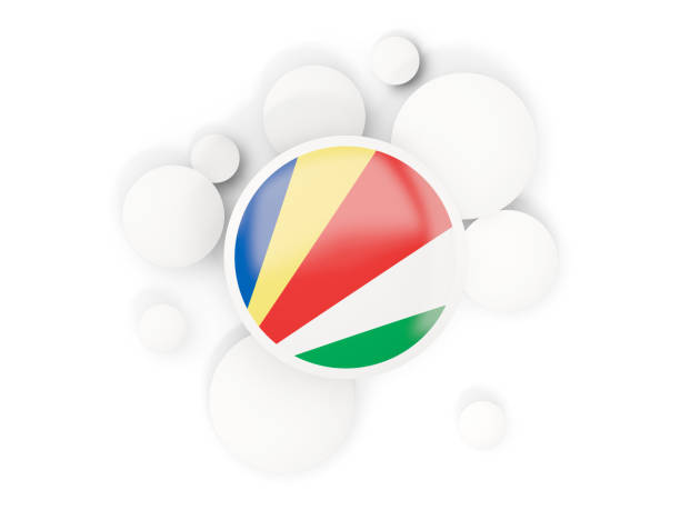 Round flag of seychelles with circles pattern isolated on white. 3D illustration