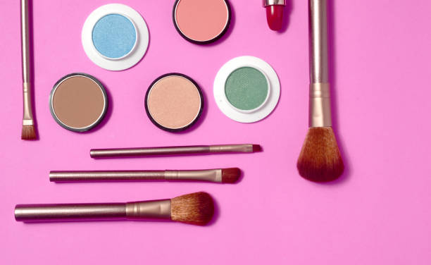 istock Set of decorative cosmetics on light colorful background 840409048