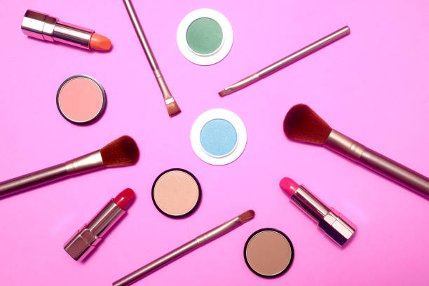istock Set of decorative cosmetics on light colorful background 840409232
