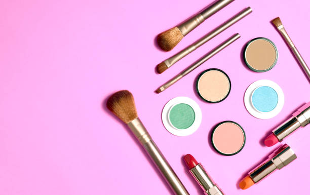istock Set of decorative cosmetics on light colorful background 840409346