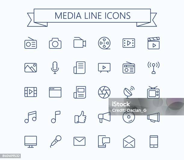 Multimedia Vector Icons Set Thin Line Outline 24x24 Grid Pixel Perfecteditable Stroke Stock Illustration - Download Image Now