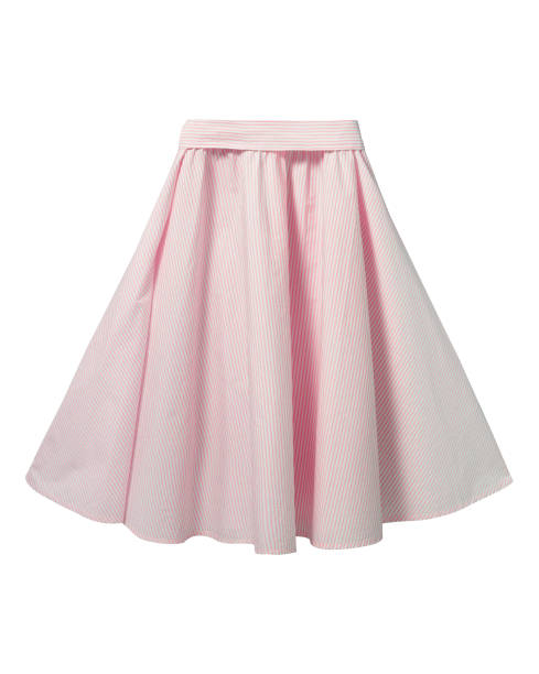 istock Stripped light pink midi skirt with ribbon belt isolated on white 840415540