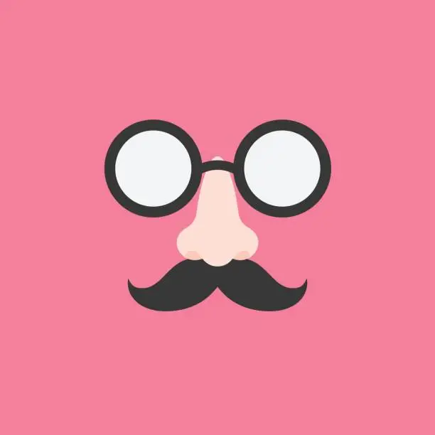 Vector illustration of disguise glasses, nose and mustache for party, flat design icon