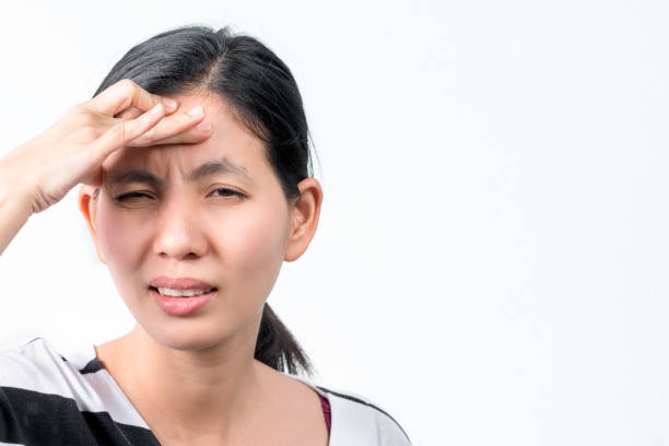 istock Asian Thai Women Getting Headache on White Background. 840420992