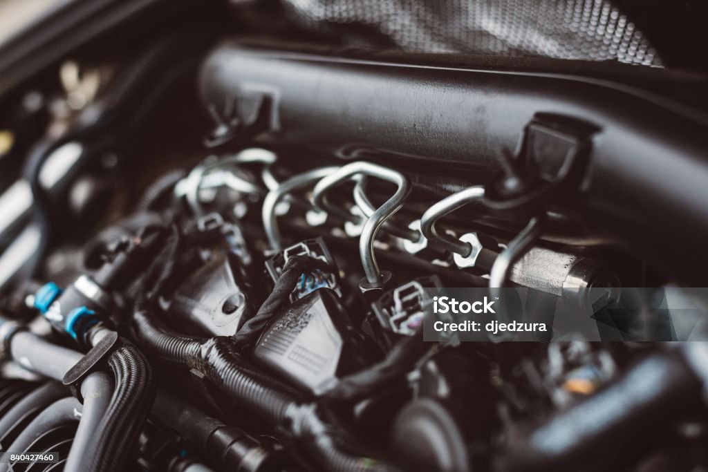 Modern turbocharged diesel engine. Modern turbocharged diesel engine fuel supply systemModern turbocharged diesel engine. Car maintenance Engine Stock Photo