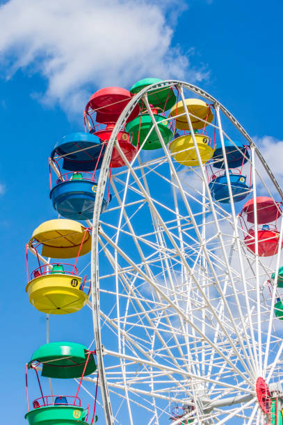 istock colorful ferris wheel against blue sky 840430810