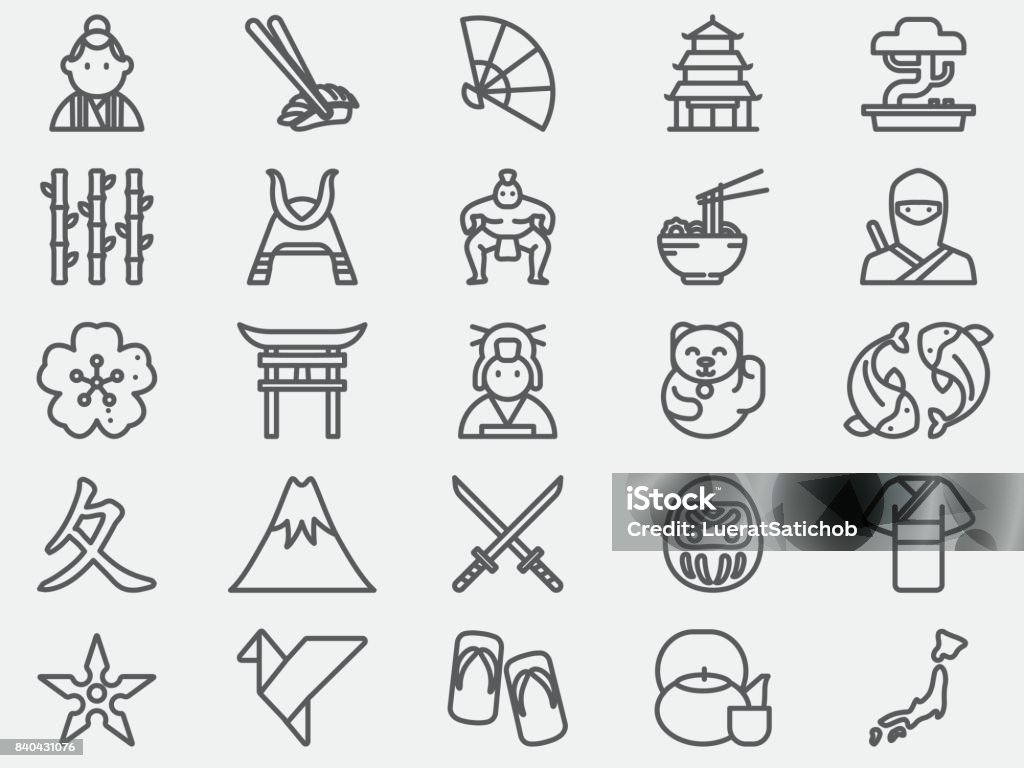 Ancient Japan Line Icons Icon Symbol stock vector